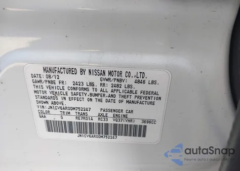 2013 Infiniti G37X from USA, damaged, VIN JN1CV6AR0DM752247